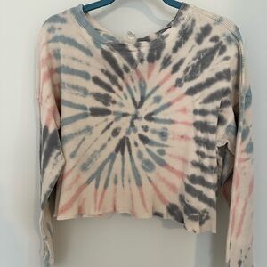 Tie-Dye Ribbed Long Sleeve Top - Pink, Blue, Gray